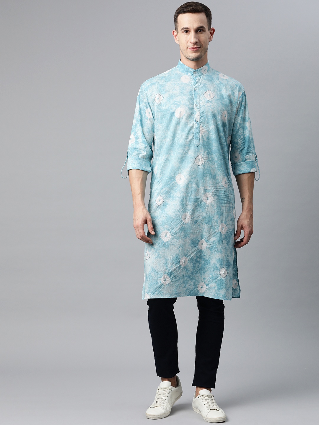 Hatheli Men Blue Dyed Kurta