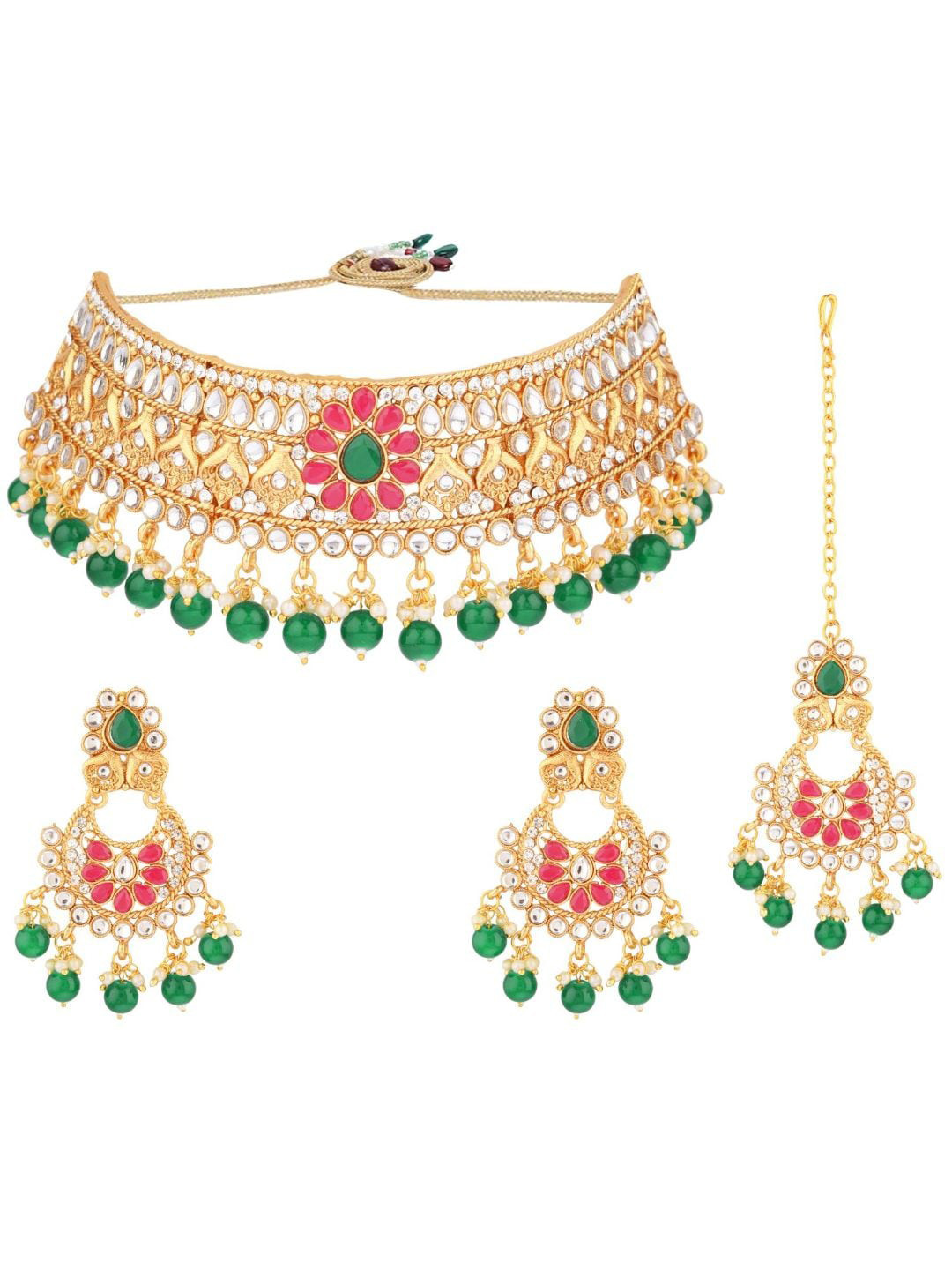 Efulgenz Gold-Plated White & Green Crystal-Studded & Pearl Beaded Jewellery Set
Efulgenz Gold-Plated White & Green Crystal-Studded & Pearl Beaded Jewellery Set