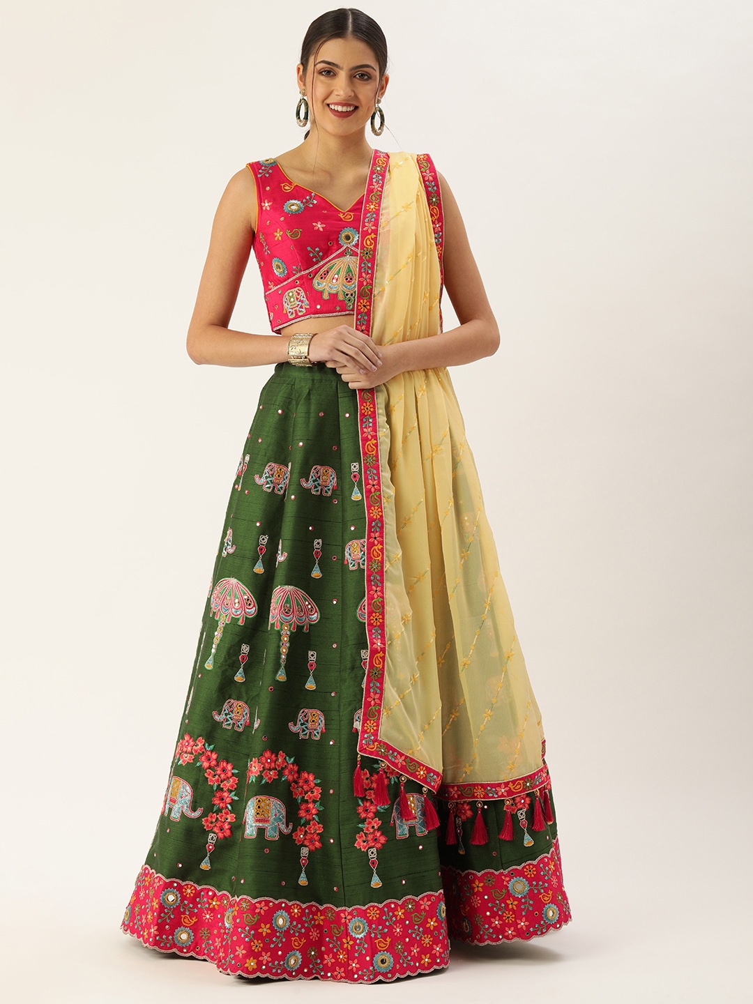 panchhi Green & Pink Embroidered Mirror Work Semi-Stitched Lehenga & Unstitched Blouse With Dupatta
panchhi Green & Pink Embroidered Mirror Work Semi-Stitched Lehenga & Unstitched Blouse With Dupatta
