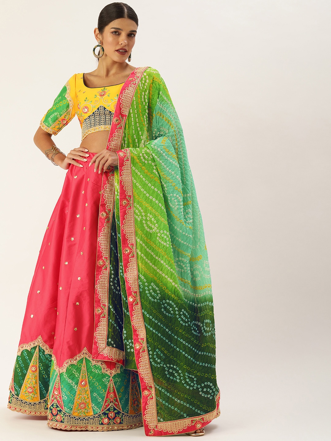 panchhi Pink & Mustard Embellished Sequinned Semi-Stitched Lehenga & Unstitched Blouse With Dupatta
panchhi Pink & Mustard Embellished Sequinned Semi-Stitched Lehenga & Unstitched Blouse With Dupatta