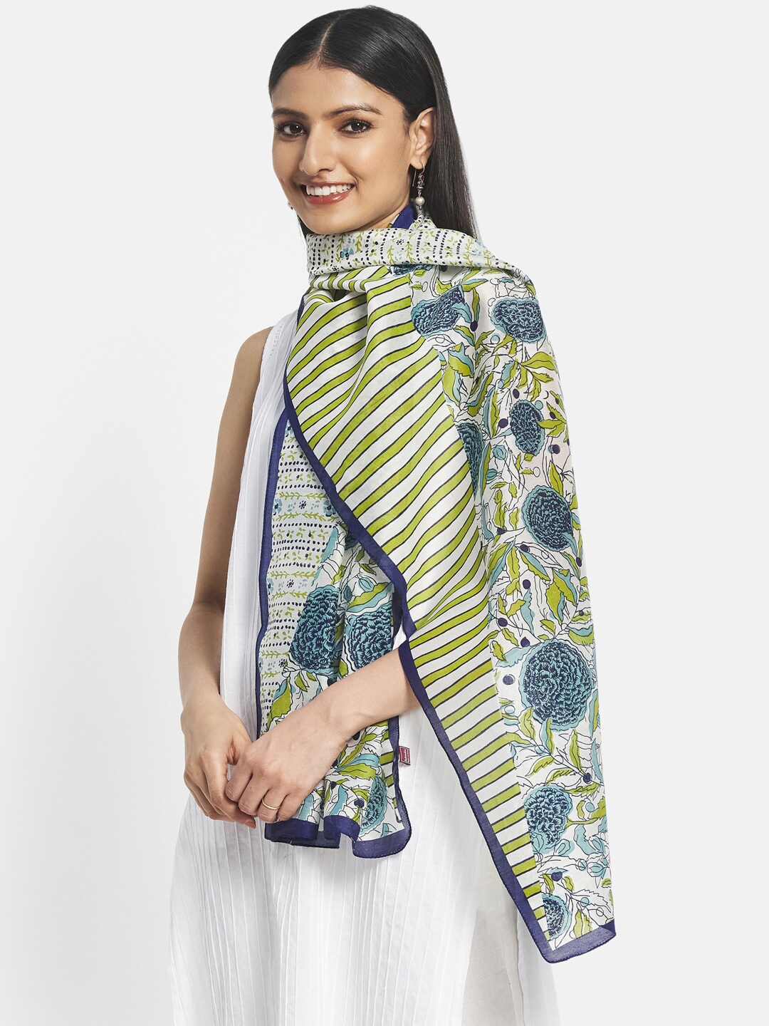 Fabindia Women Blue & Green Printed Stole
