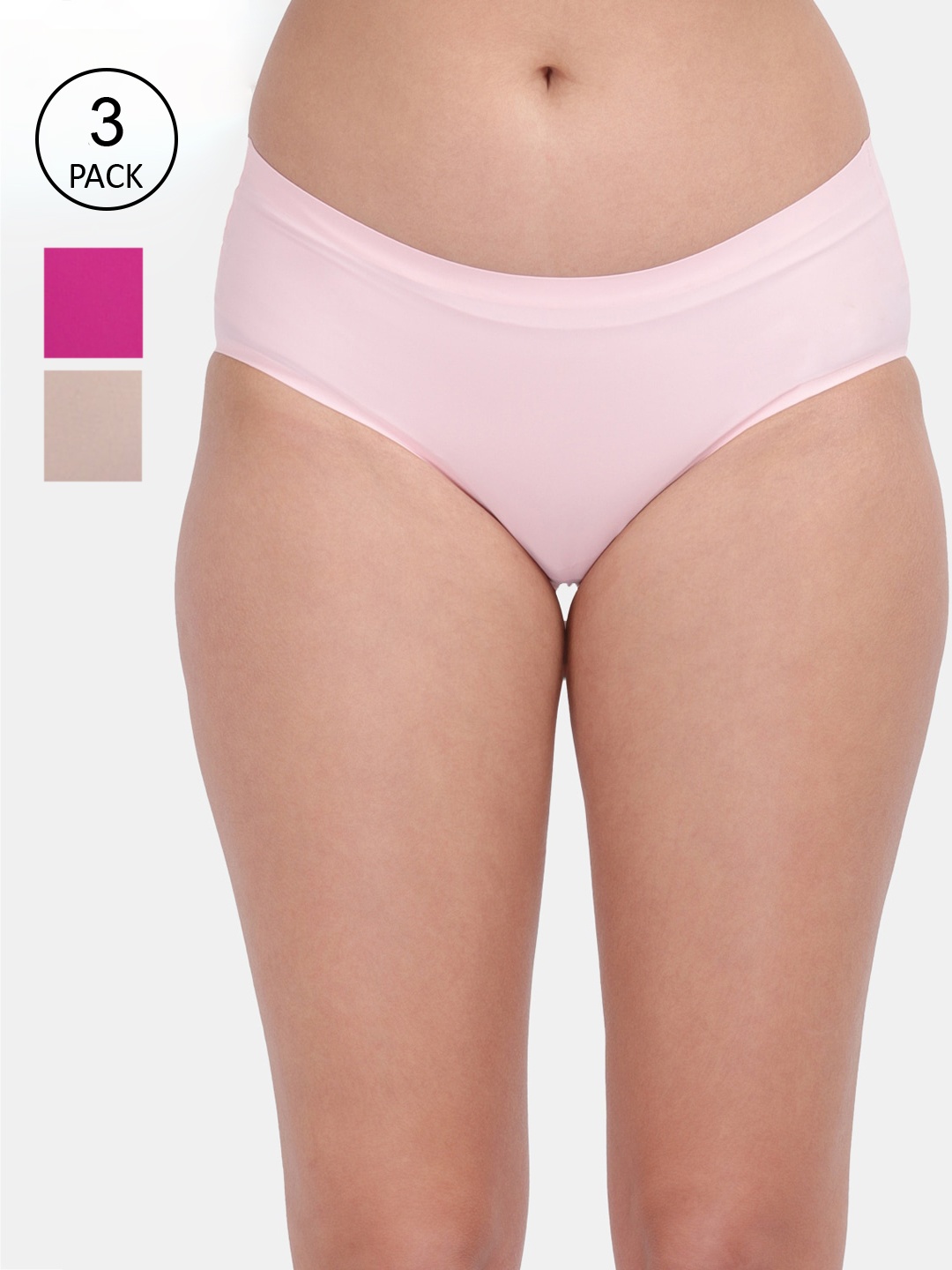 Amour Secret Women Pack of 3 Mid Rise Bonded Hipster Panty P666_Bpnk_Prl_Skn, Nude