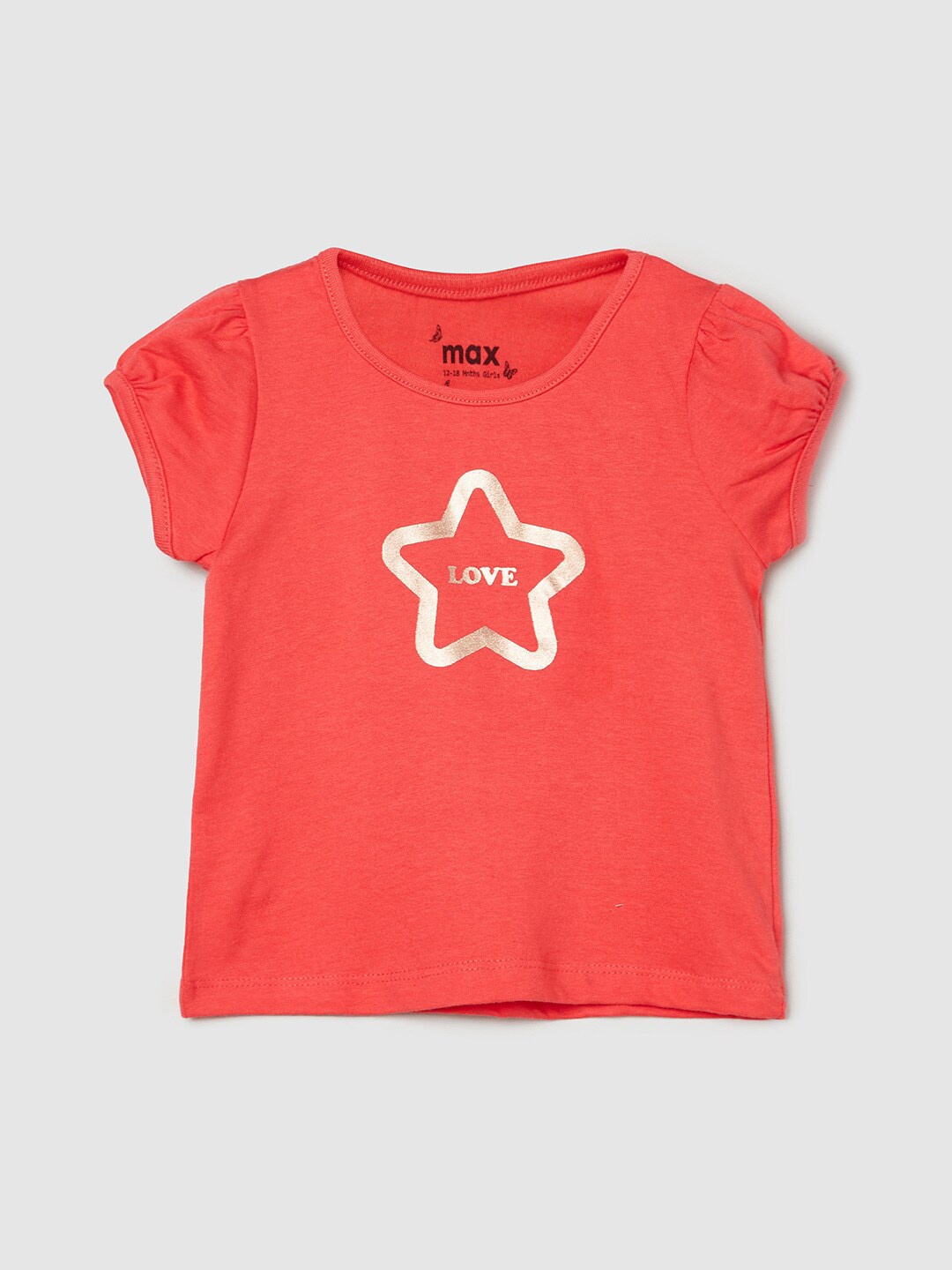 max Girls Red Typography T-shirt