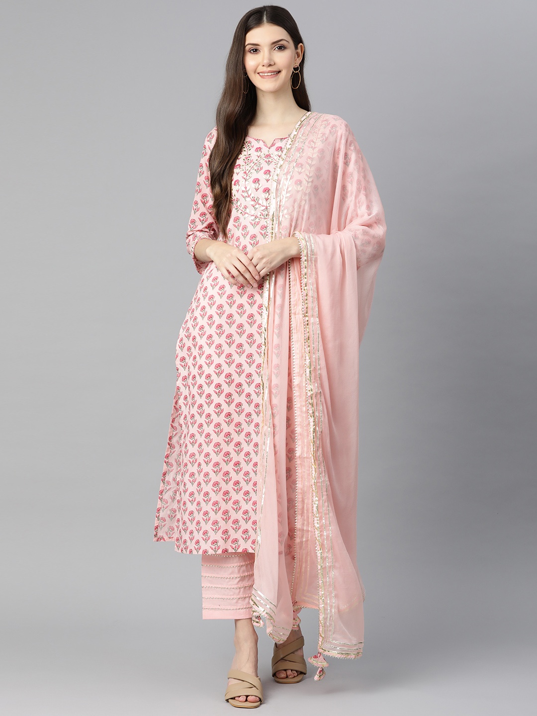 Divena Women Pink Floral Printed Gotta Patti Pure Cotton Kurta with Trousers & Dupatta
Divena Women Pink Floral Printed Gotta Patti Pure Cotton Kurta with Trousers & Dupatta