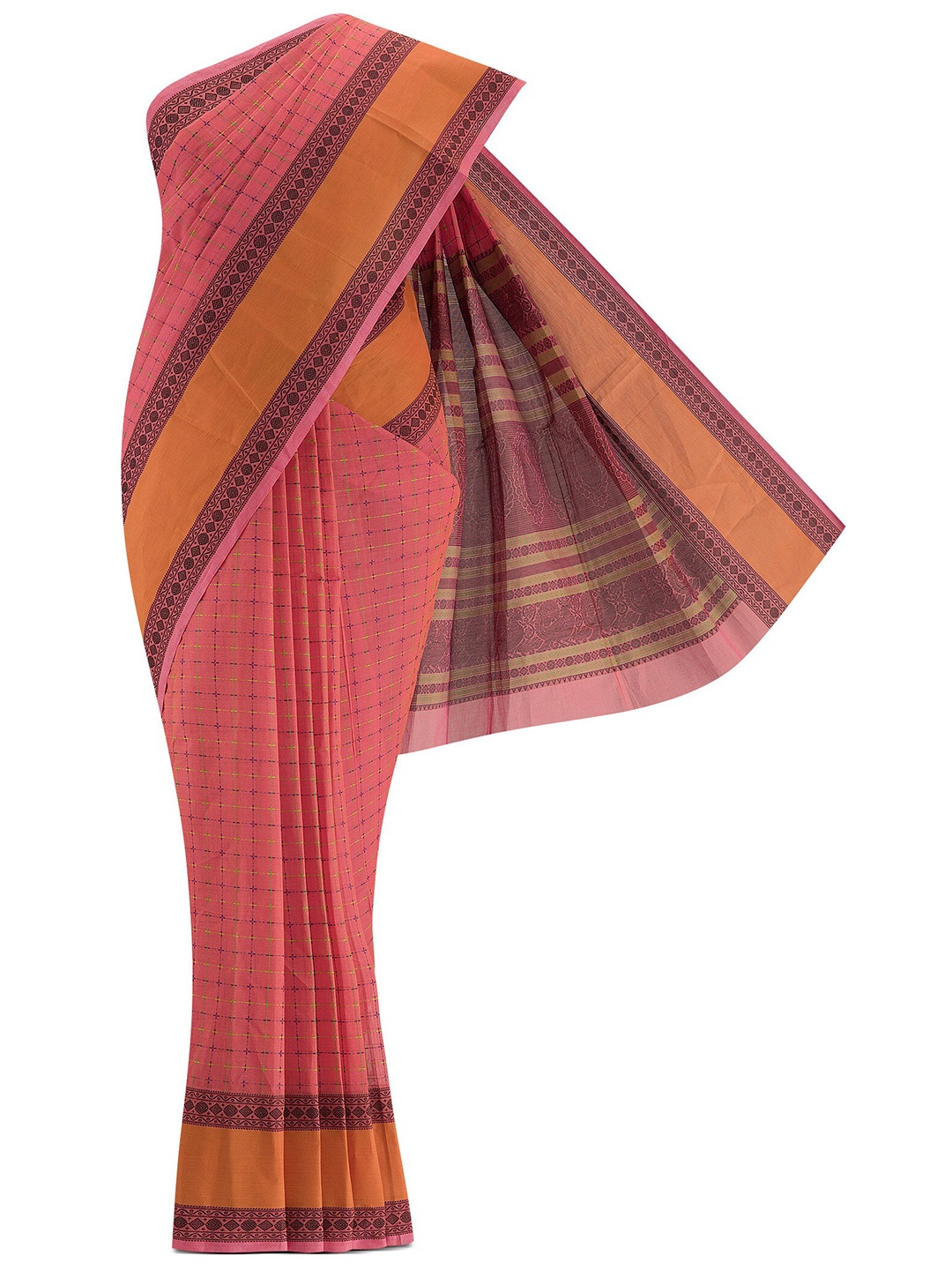 Nalli Next Pink Checked Pure Cotton Saree