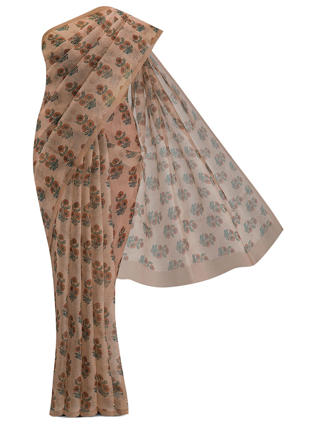 Nalli Silk Sarees Brown & Green Floral Organza Saree