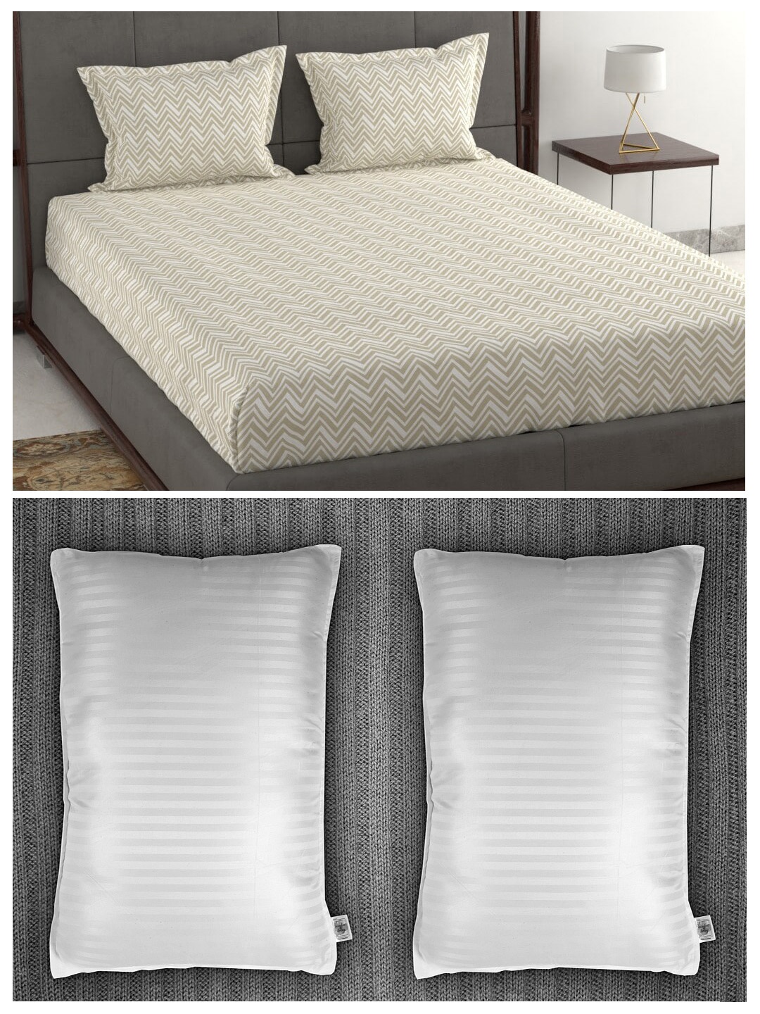 Trident Set of 144 TC 1 King Bedsheet with 2 Pillow Covers & 2 Striped Pillows, White
Trident Set of 144 TC 1 King Bedsheet with 2 Pillow Covers & 2 Striped Pillows, White