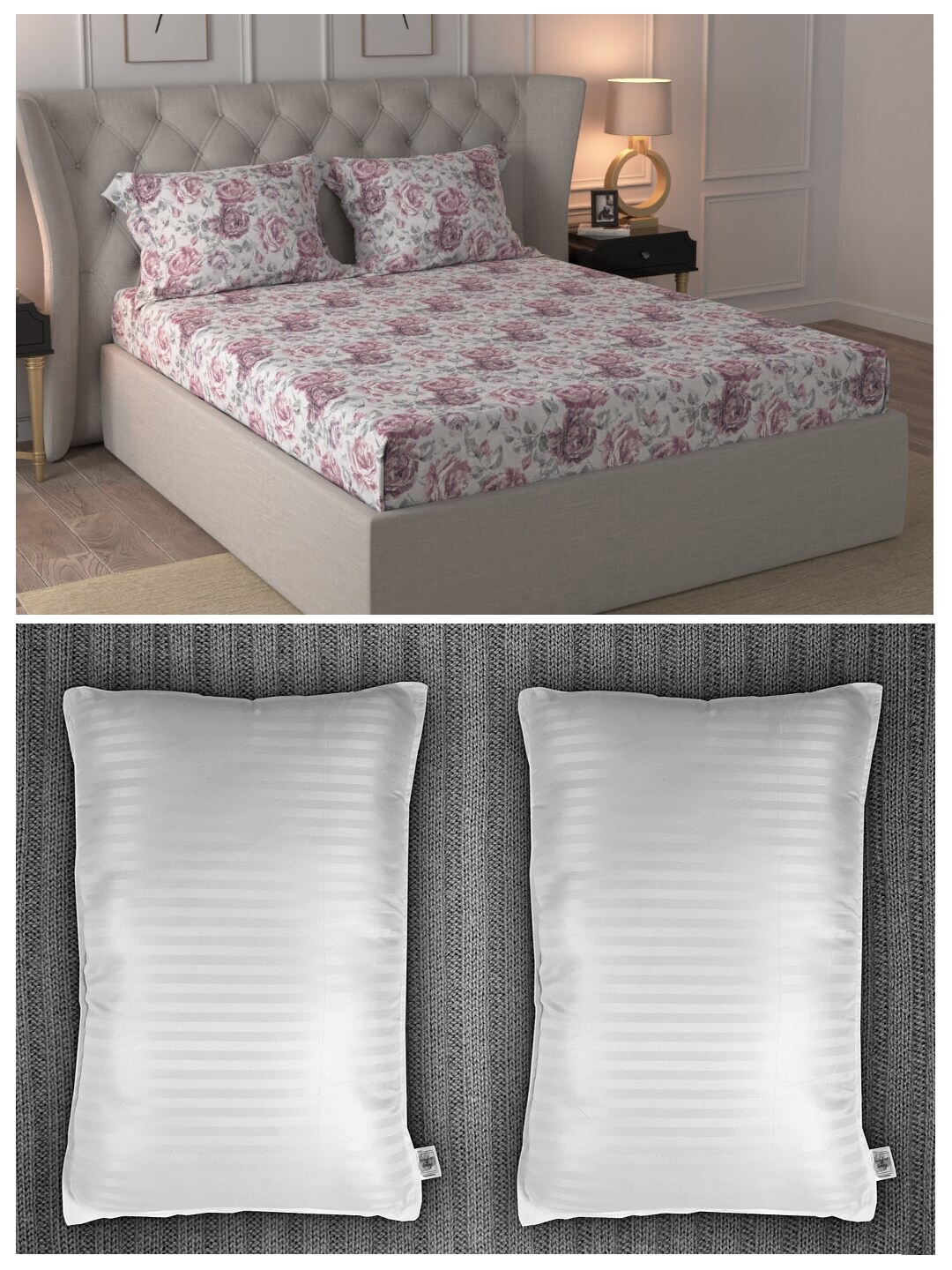 Trident Set of 180 TC King Bedsheet with 2 Pillow Covers & 2 Striped Pillows, Off white
Trident Set of 180 TC King Bedsheet with 2 Pillow Covers & 2 Striped Pillows, Off white