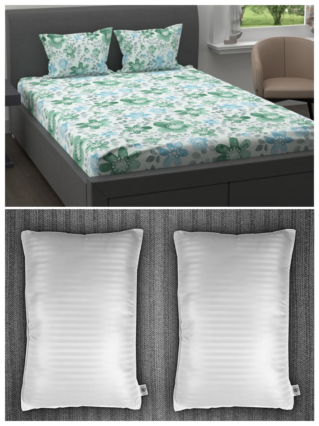 Trident Set of 200 TC 1 King Bedsheet with 2 Pillow Covers and 2 Striped Pillows, White
Trident Set of 200 TC 1 King Bedsheet with 2 Pillow Covers and 2 Striped Pillows, White