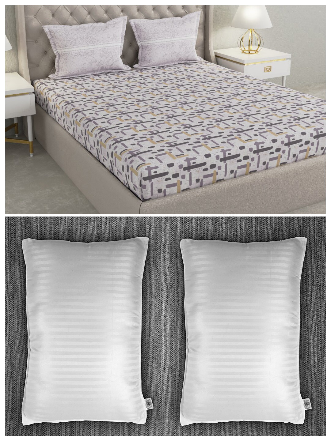 Trident Set of 200 TC 1 King Bedsheet with 2 Pillow Covers and 2 Striped Pillows, Green
Trident Set of 200 TC 1 King Bedsheet with 2 Pillow Covers and 2 Striped Pillows, Green