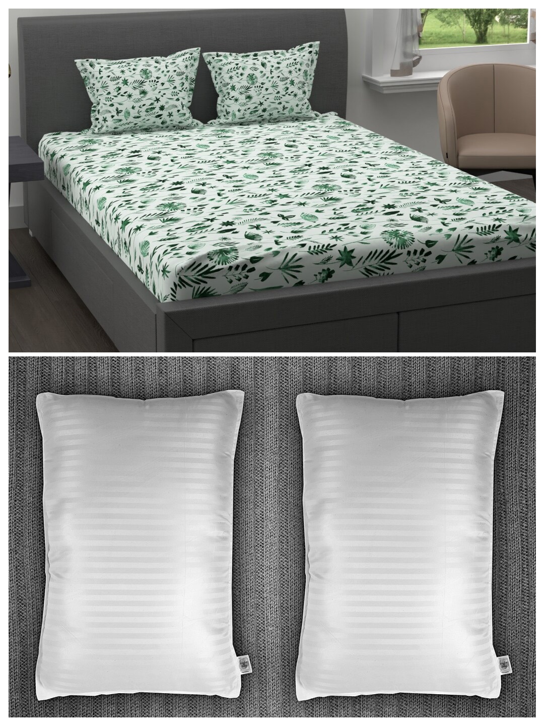 MYTRIDENT Set of 200 TC 1 King Bedsheet with 2 Pillow Covers and 2 Striped Pillows, White
MYTRIDENT Set of 200 TC 1 King Bedsheet with 2 Pillow Covers and 2 Striped Pillows, White