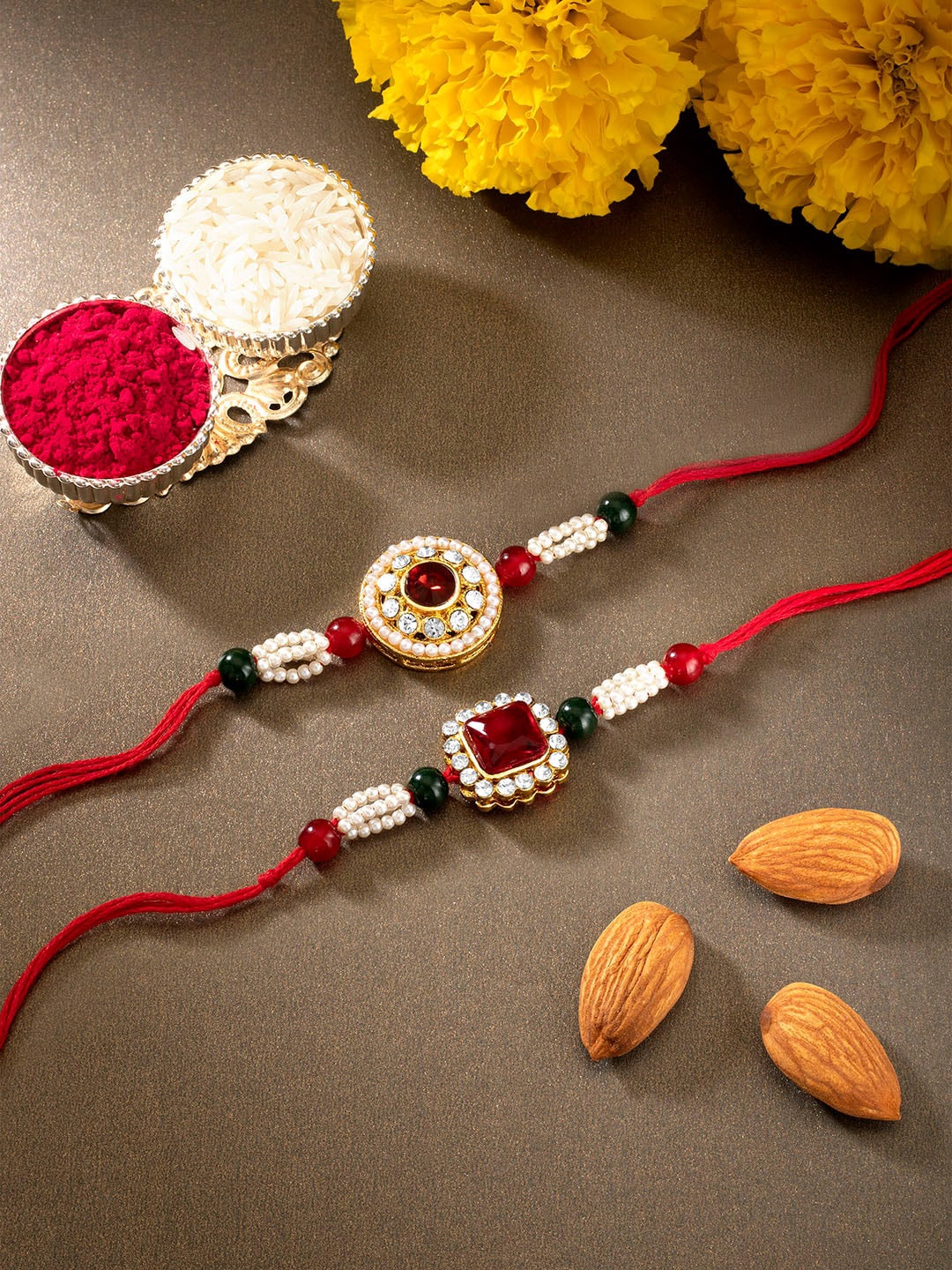 Peora Men Set of 2 Multicolored Kundan Beaded Rakhi with Roli Chawal & Greeting Card, Multi
Peora Men Set of 2 Multicolored Kundan Beaded Rakhi with Roli Chawal & Greeting Card, Multi