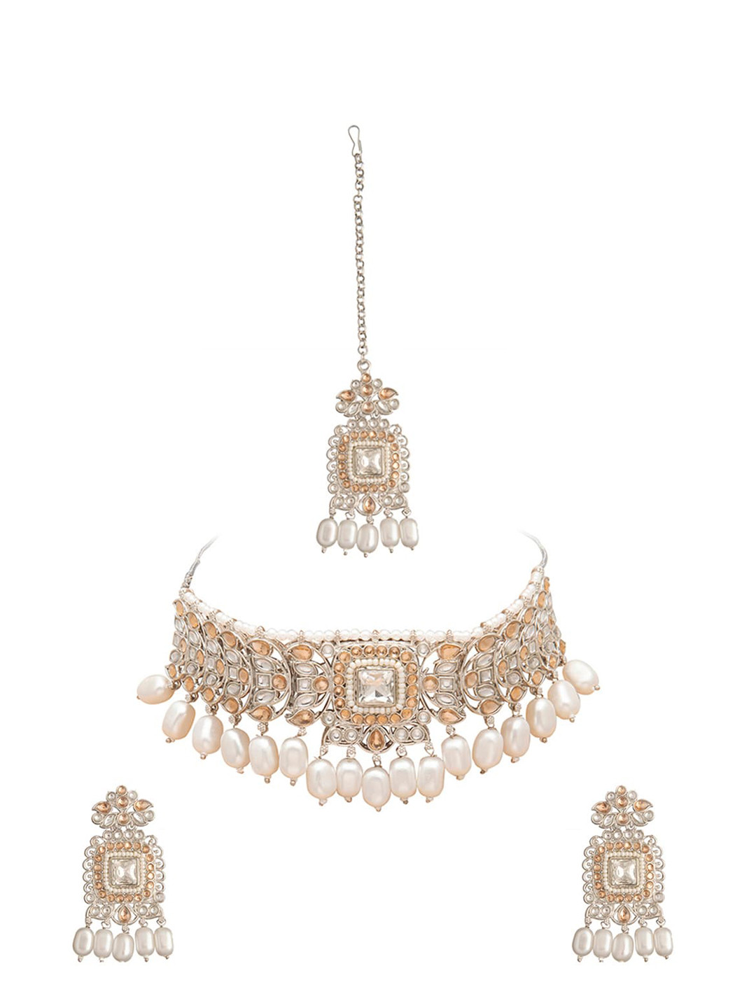 Shining Jewel - By Shivansh Silver-Plated White & Brown Kundan-Studded Jewellery Set
Shining Jewel - By Shivansh Silver-Plated White & Brown Kundan-Studded Jewellery Set