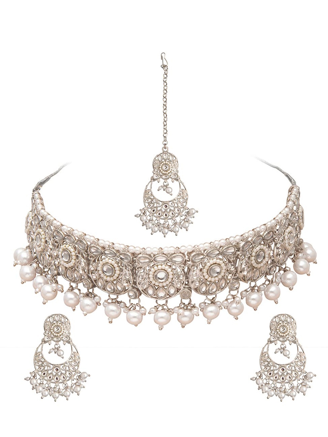 Shining Jewel-By Shivansh Silver-Plated White Kundan Studded & Pearl Beaded Jewellery Set
Shining Jewel-By Shivansh Silver-Plated White Kundan Studded & Pearl Beaded Jewellery Set