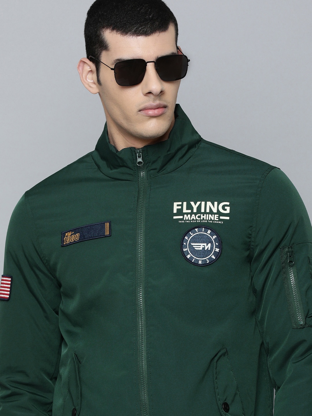 Flying Machine Men Teal Green Brand Logo Printed Insulator Bomber Jacket with Patchwork
Flying Machine Men Teal Green Brand Logo Printed Insulator Bomber Jacket with Patchwork