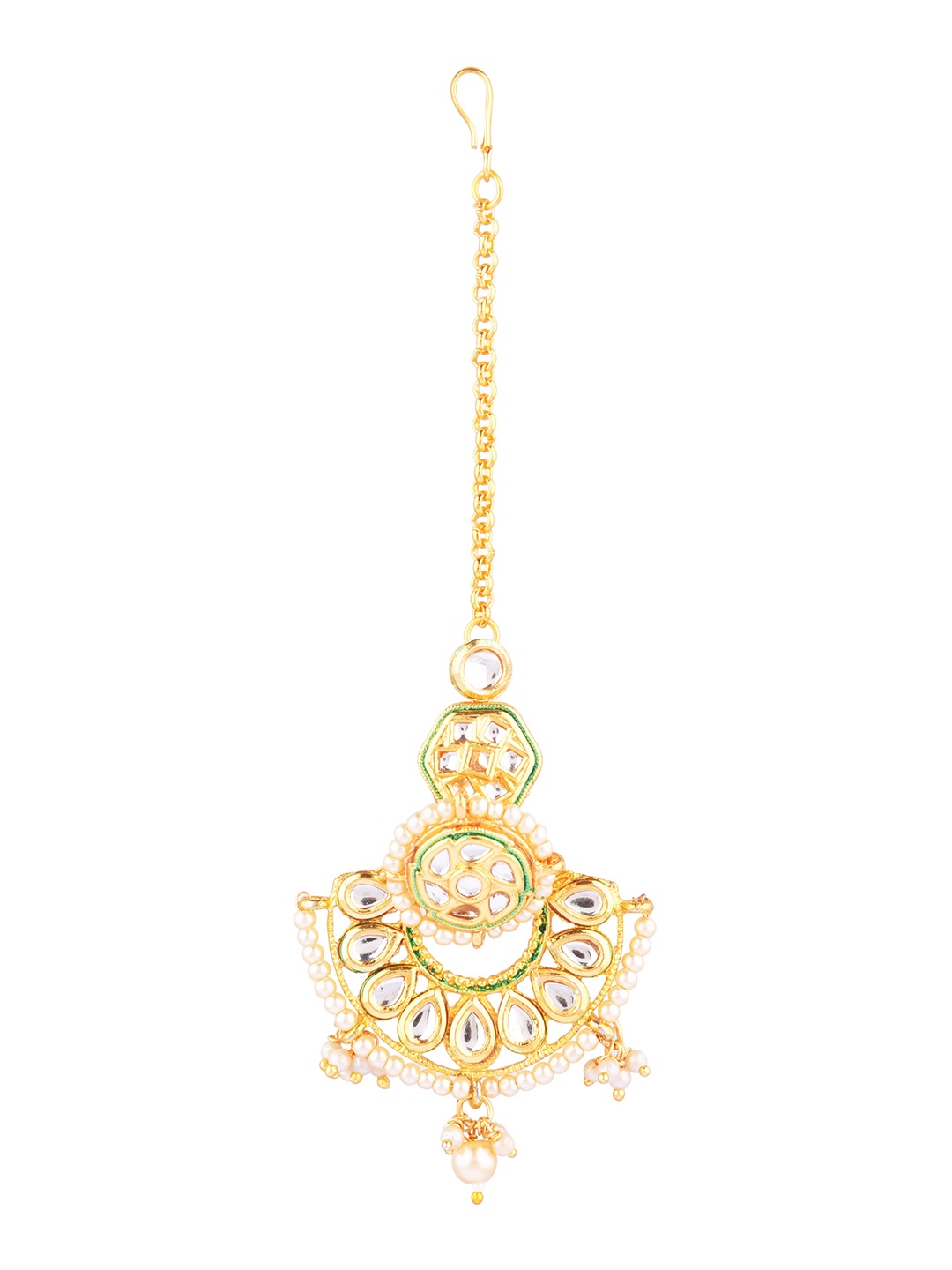 FEMMIBELLA 24K Gold-Plated White Meenakari Kundan Studded & Pearl Beaded Borla Maang Tikka
FEMMIBELLA 24K Gold-Plated White Meenakari Kundan Studded & Pearl Beaded Borla Maang Tikka