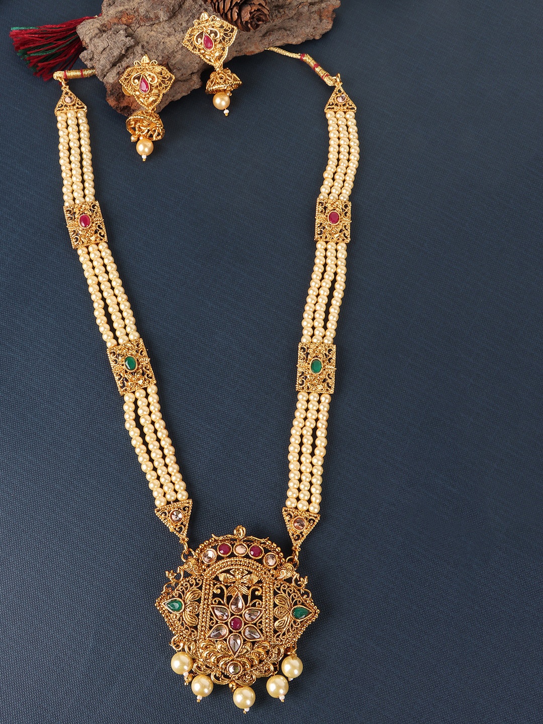 JEWELS GEHNA Gold Plated Off White Pearl String AD Studded Long Raani Haar with Jhumka Earring
JEWELS GEHNA Gold Plated Off White Pearl String AD Studded Long Raani Haar with Jhumka Earring