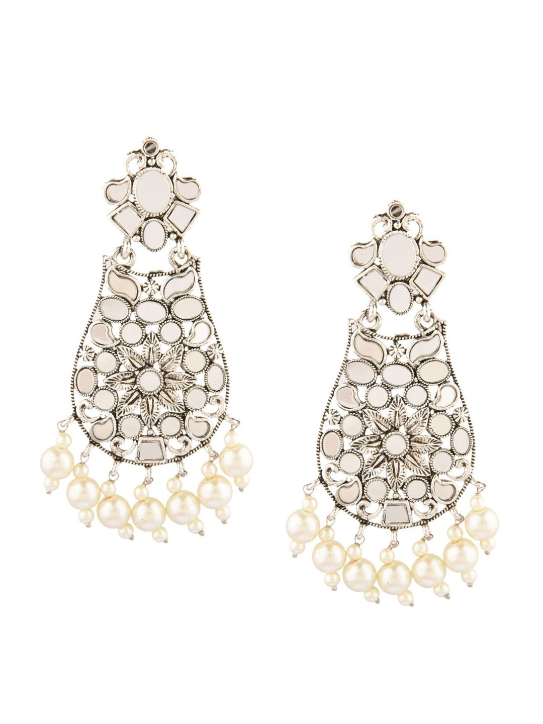 Efulgenz White Traditional Oval Drop Earrings