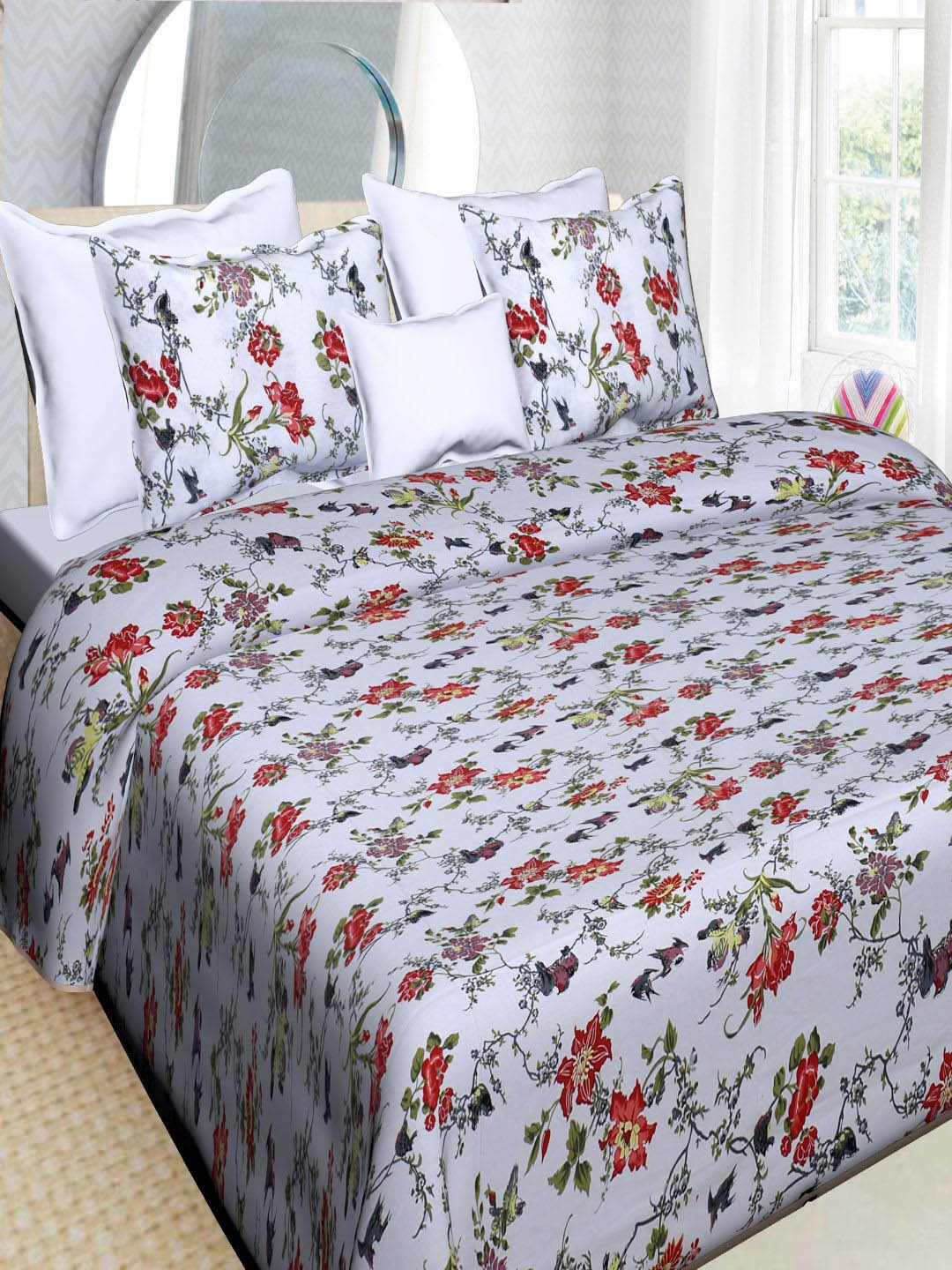 INDHOME LIFE Unisex White & Red Cotton Floral 200 TC King Bedsheet with 2 Pillow Covers
INDHOME LIFE Unisex White & Red Cotton Floral 200 TC King Bedsheet with 2 Pillow Covers