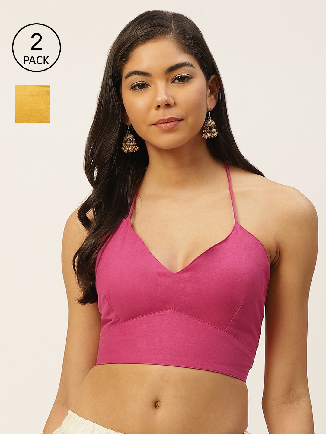 Molcha Women Pack Of 2 Pink and Yellow Solid Pure Cotton Back tie up Padded Saree Blouse
Molcha Women Pack Of 2 Pink and Yellow Solid Pure Cotton Back tie up Padded Saree Blouse