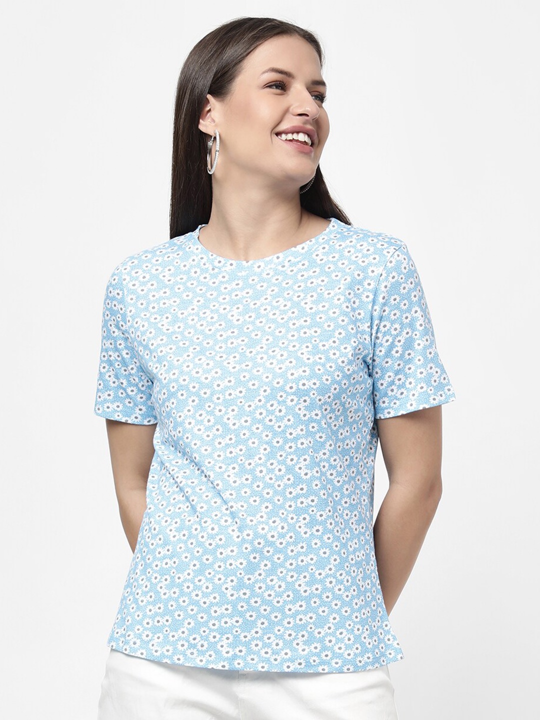 R&B Blue & White Print Top