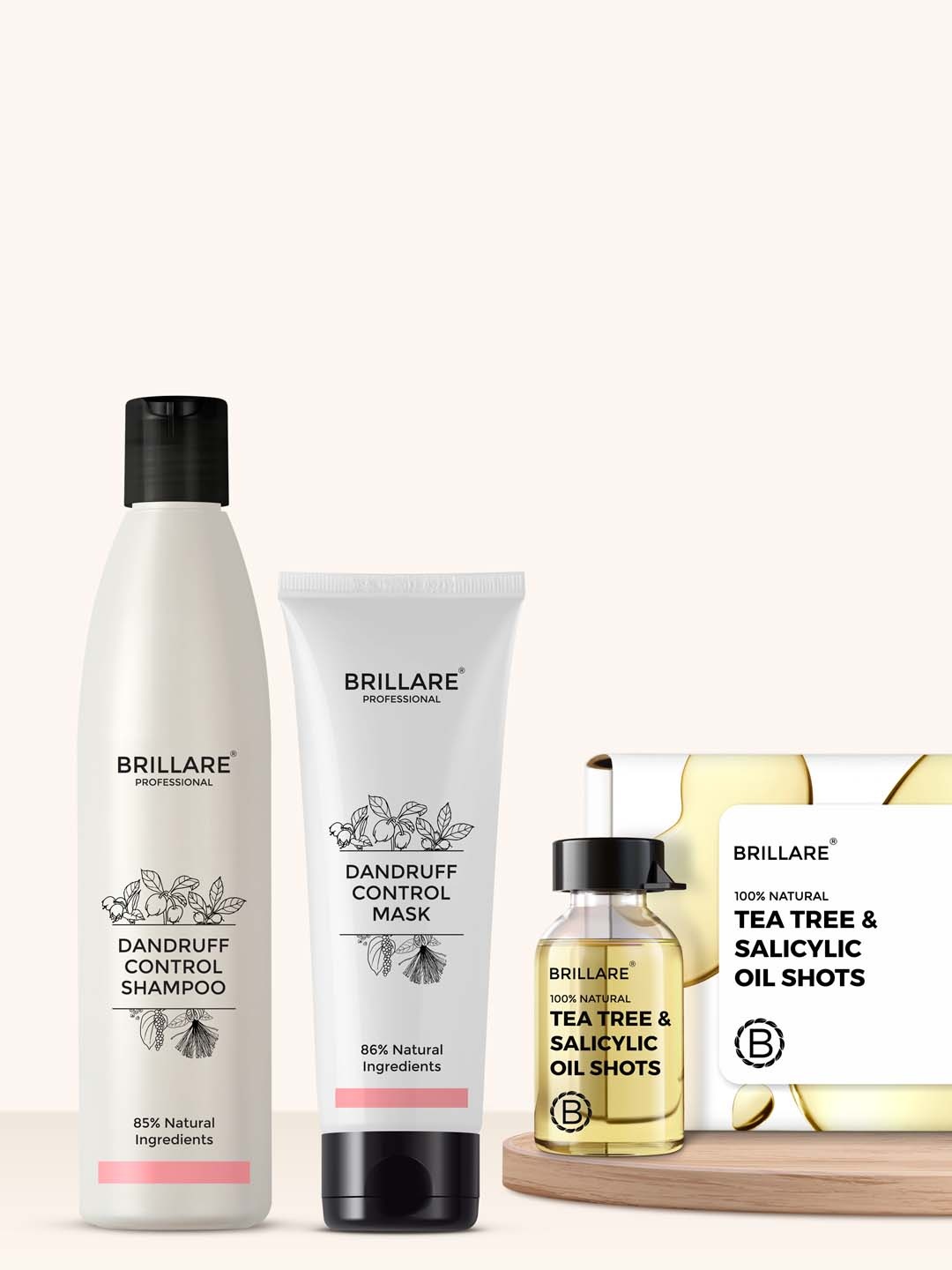 BRILLARE Sustainable Dandruff Control Hair Care Kit - Shampoo 300ml + Hair Mask 125g + Oil Shots 6mlx8, White
BRILLARE Sustainable Dandruff Control Hair Care Kit - Shampoo 300ml + Hair Mask 125g + Oil Shots 6mlx8, White