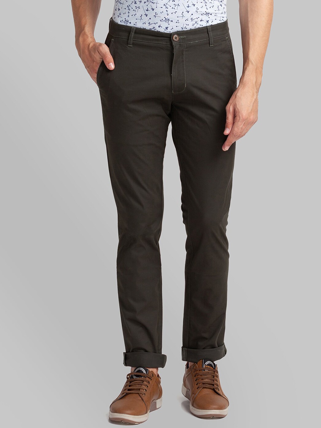 Parx Men Green Tapered Fit Trousers