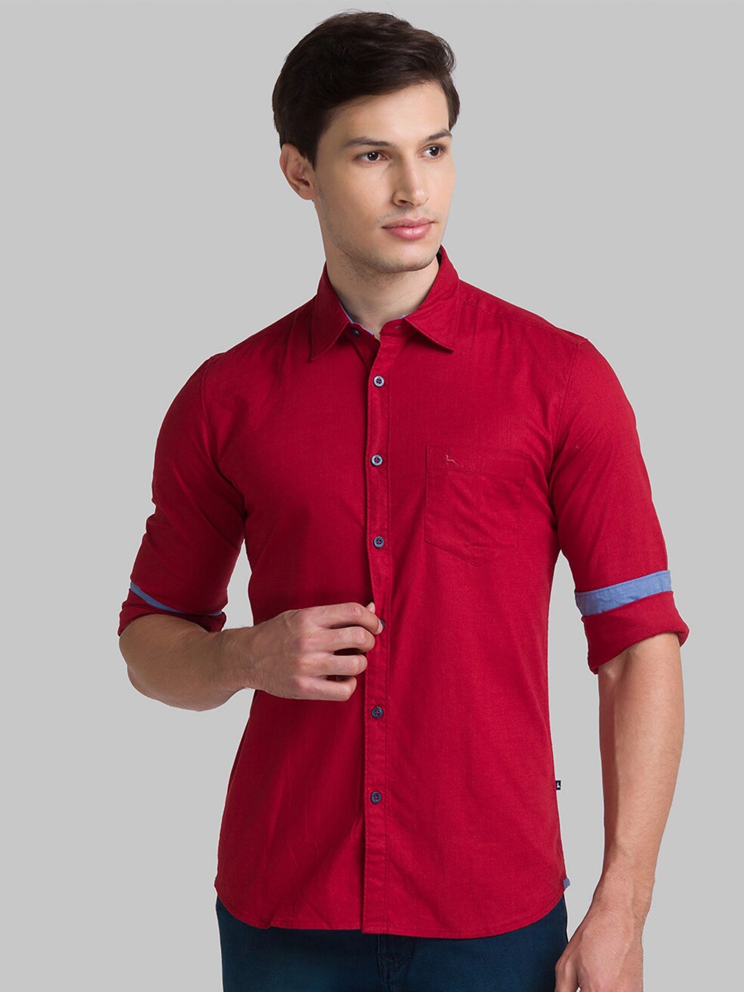 Parx Men Red Slim Fit Cotton Casual Shirt