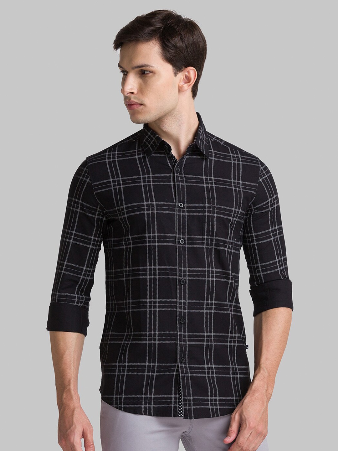 Parx Men Black Checked Cotton Slim Fit Casual Shirt