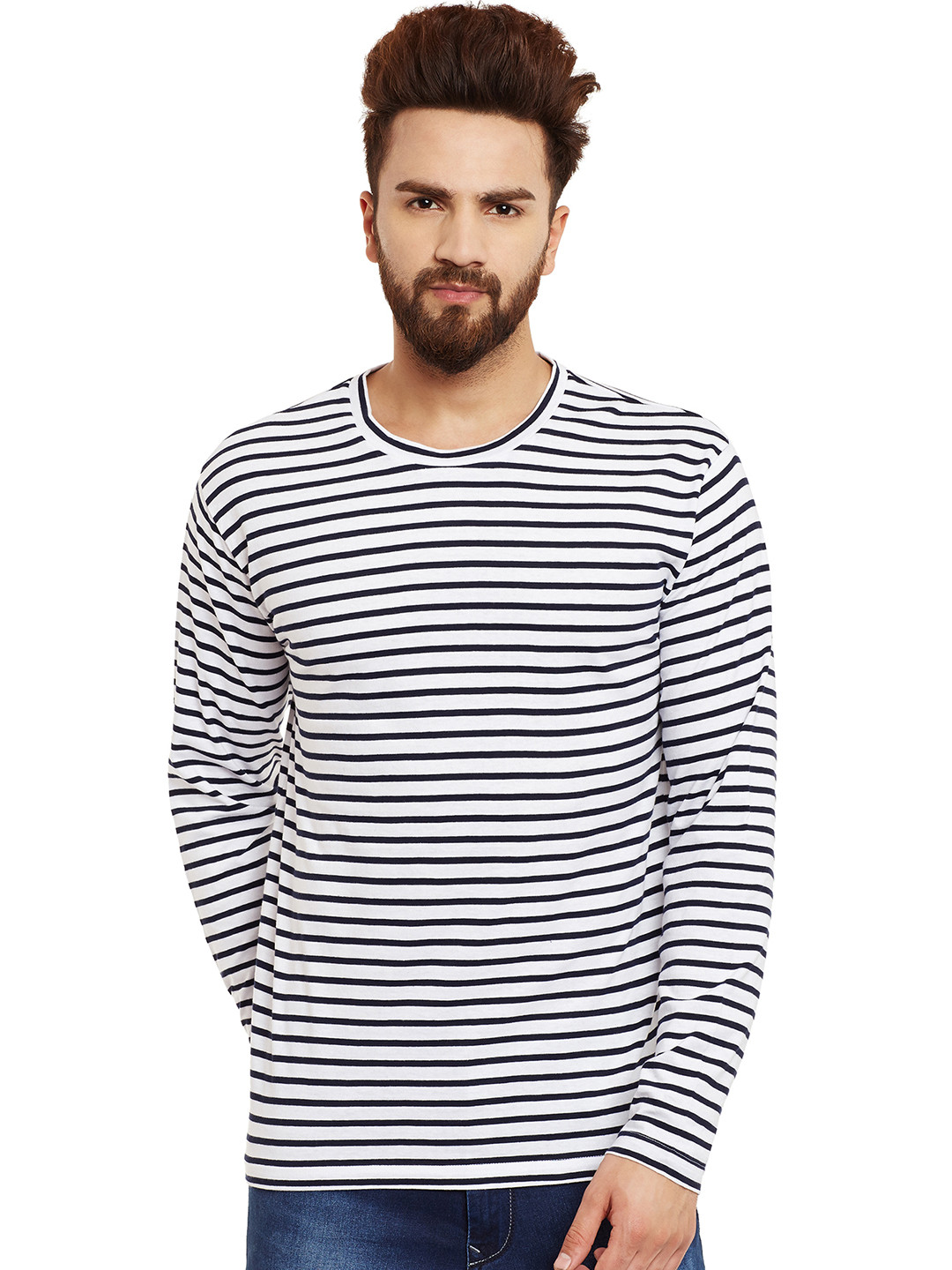 Hypernation Men White & Navy Striped Round Neck T-shirt
Hypernation Men White & Navy Striped Round Neck T-shirt
