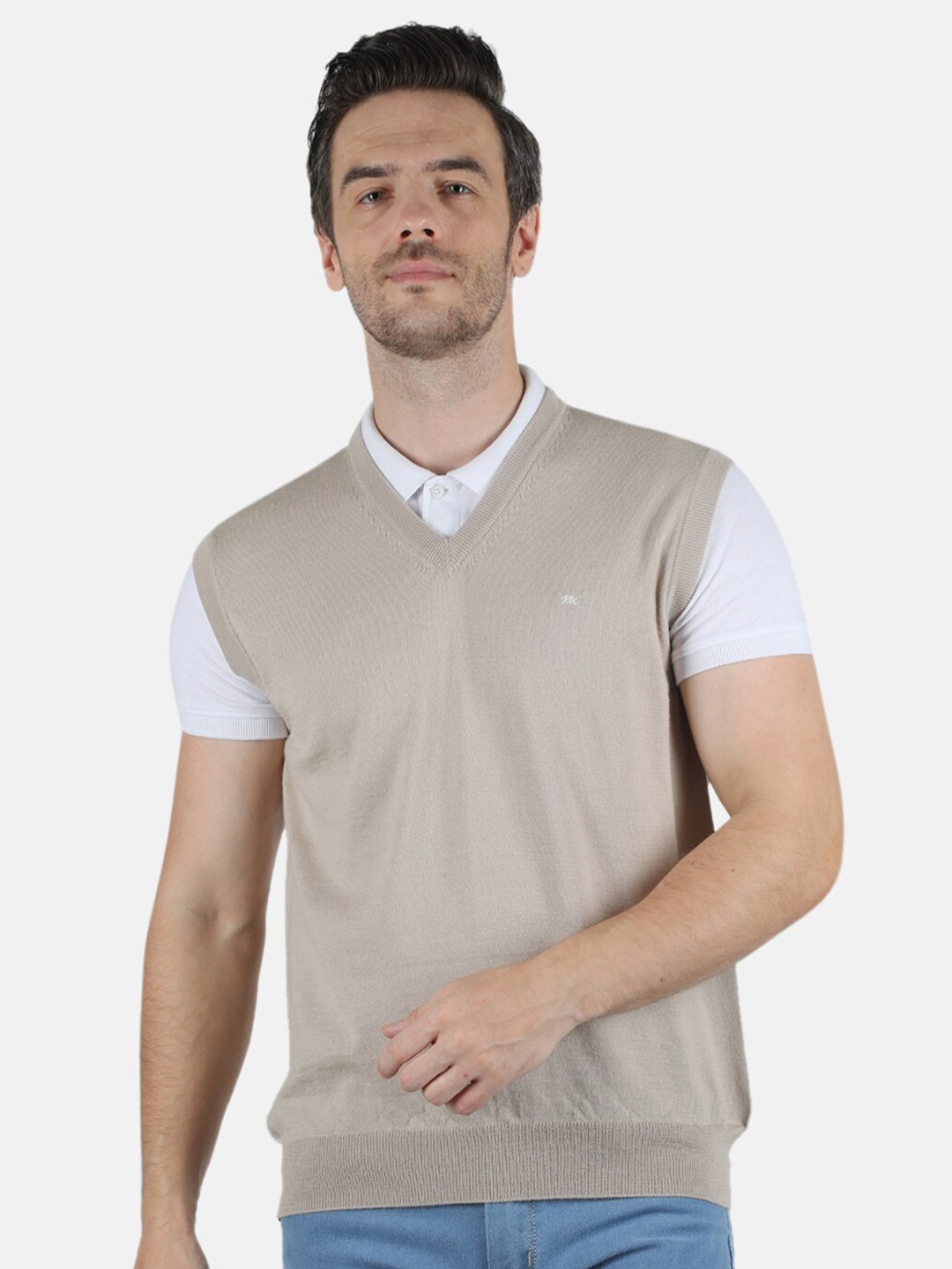 Monte Carlo Men Beige Pure Wool Sweater Vest