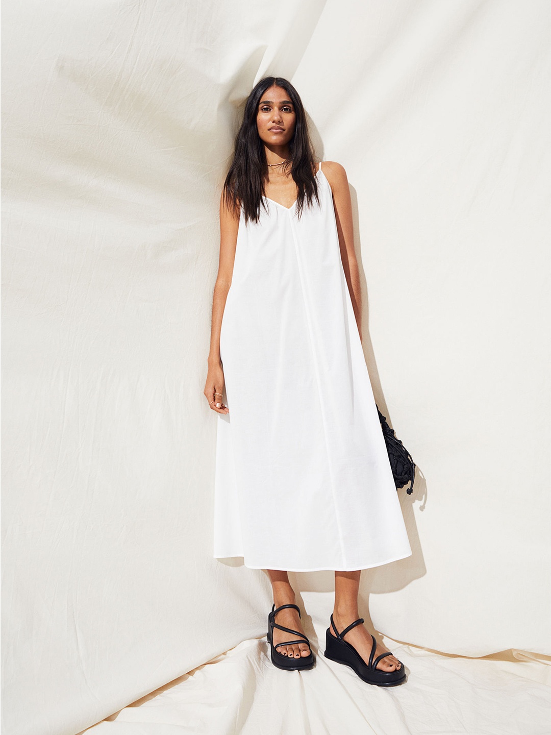 H&M Women White Cotton voile A-line dress