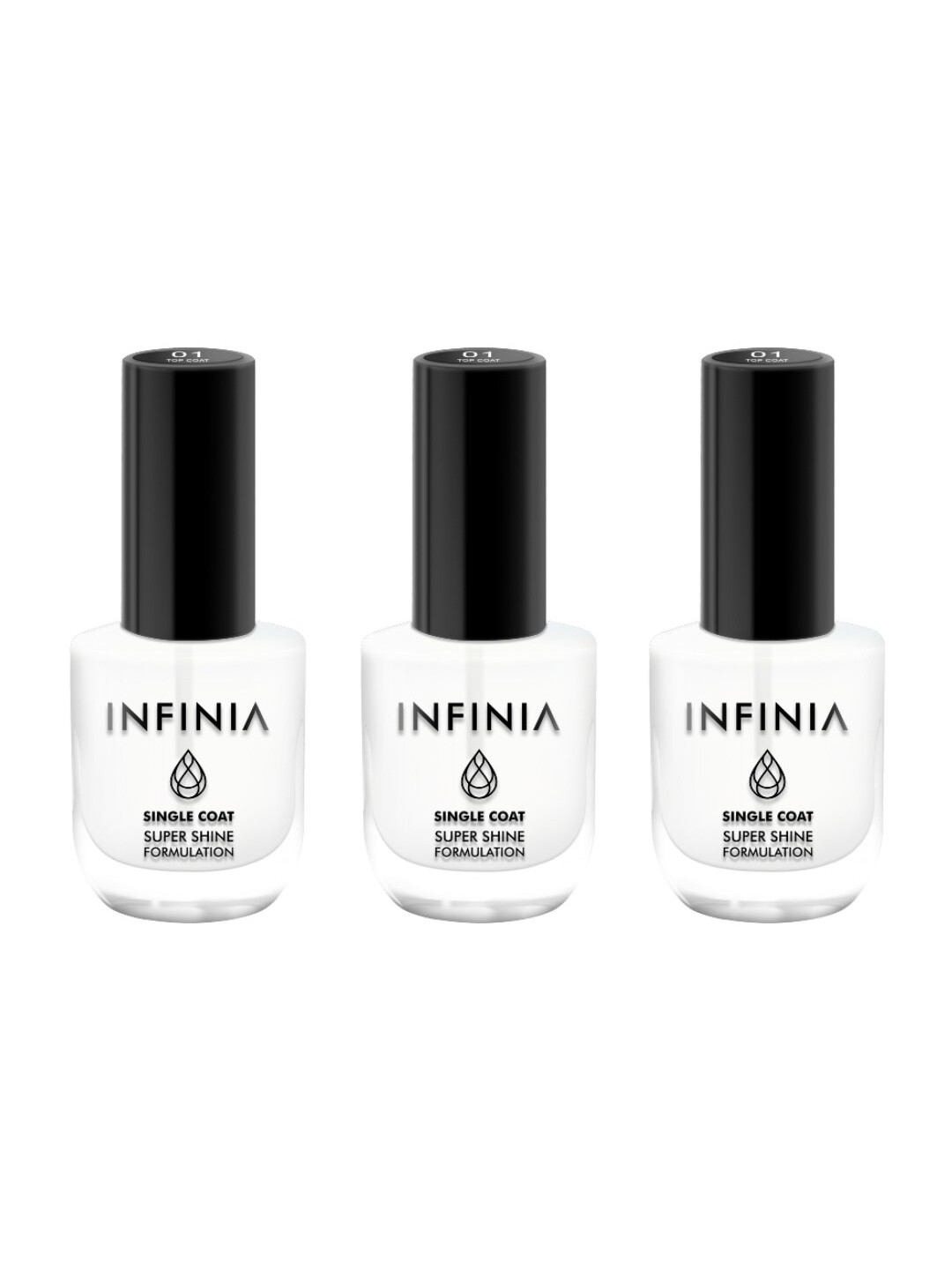 INFINIA Set of 3 Single Coat Super Shine Formulation Nail Polishes 12ml Each-Top Coat 001, White
INFINIA Set of 3 Single Coat Super Shine Formulation Nail Polishes 12ml Each-Top Coat 001, White