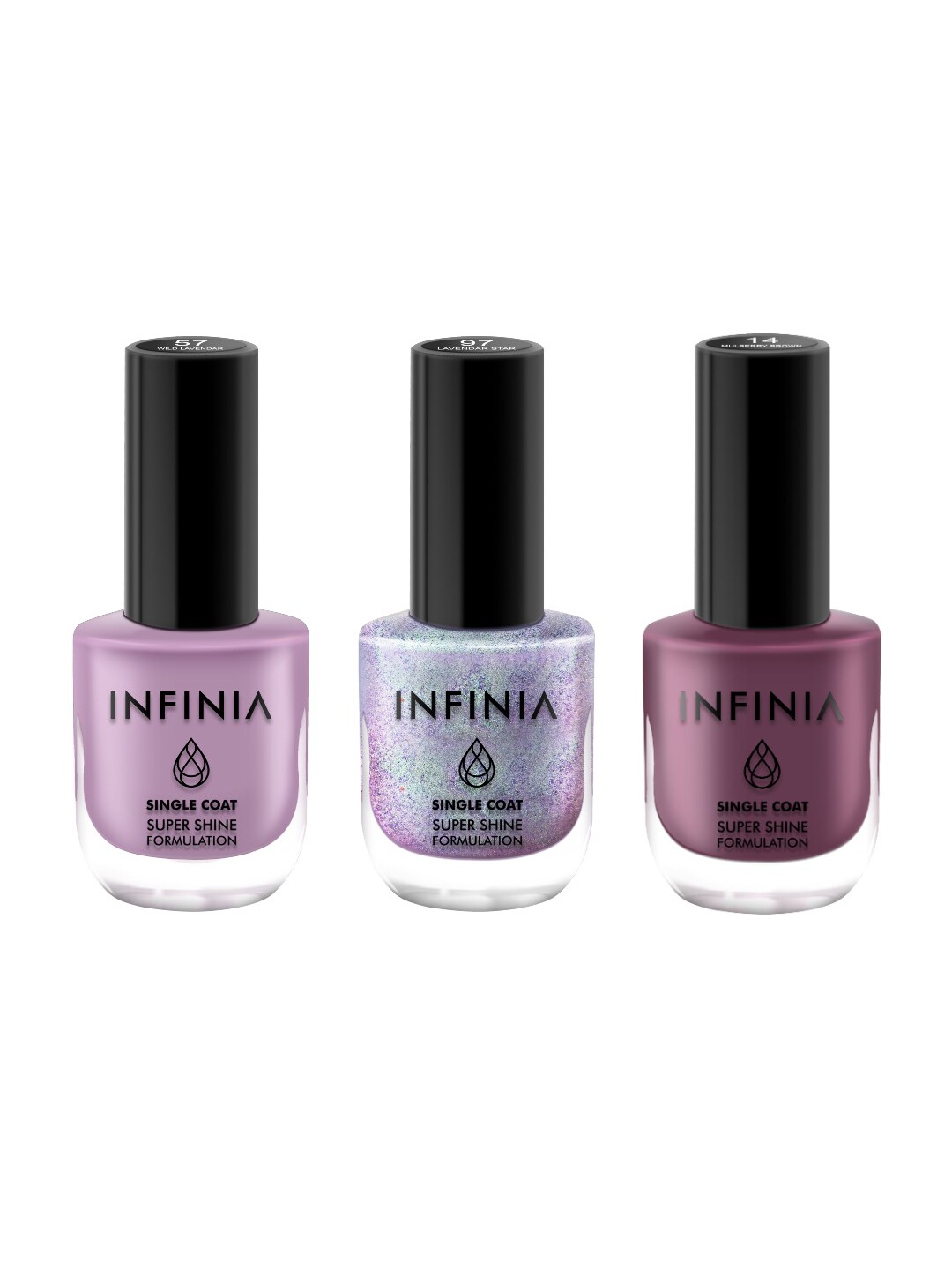 INFINIA Set of 3 Nail Paint 260 gm Mulberry Brown - 014 Wild Lavendar - 057 Lavendar Star - 097, Purple
INFINIA Set of 3 Nail Paint 260 gm Mulberry Brown - 014 Wild Lavendar - 057 Lavendar Star - 097, Purple
