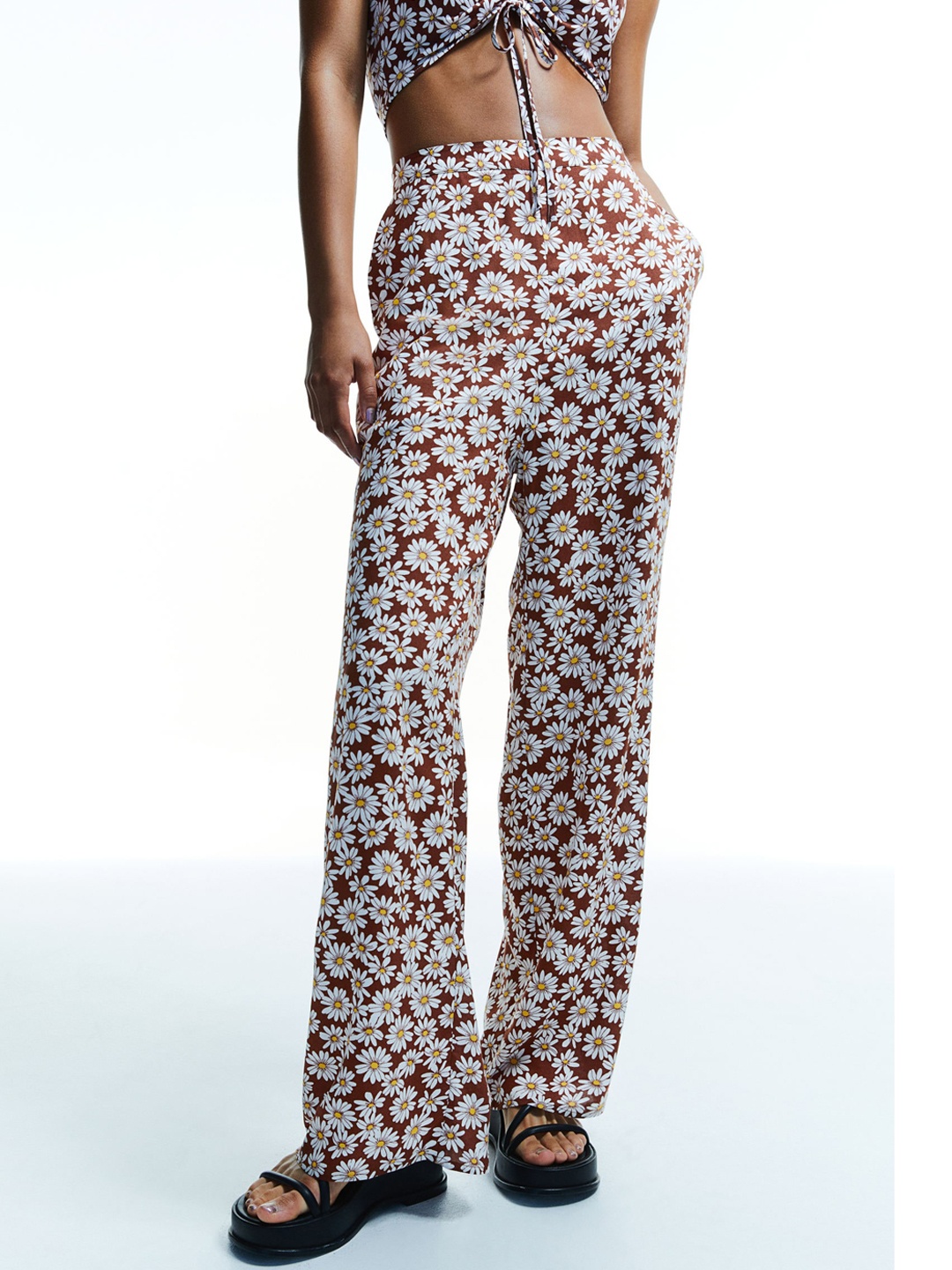 H&M Women Brown & White Wide trousers