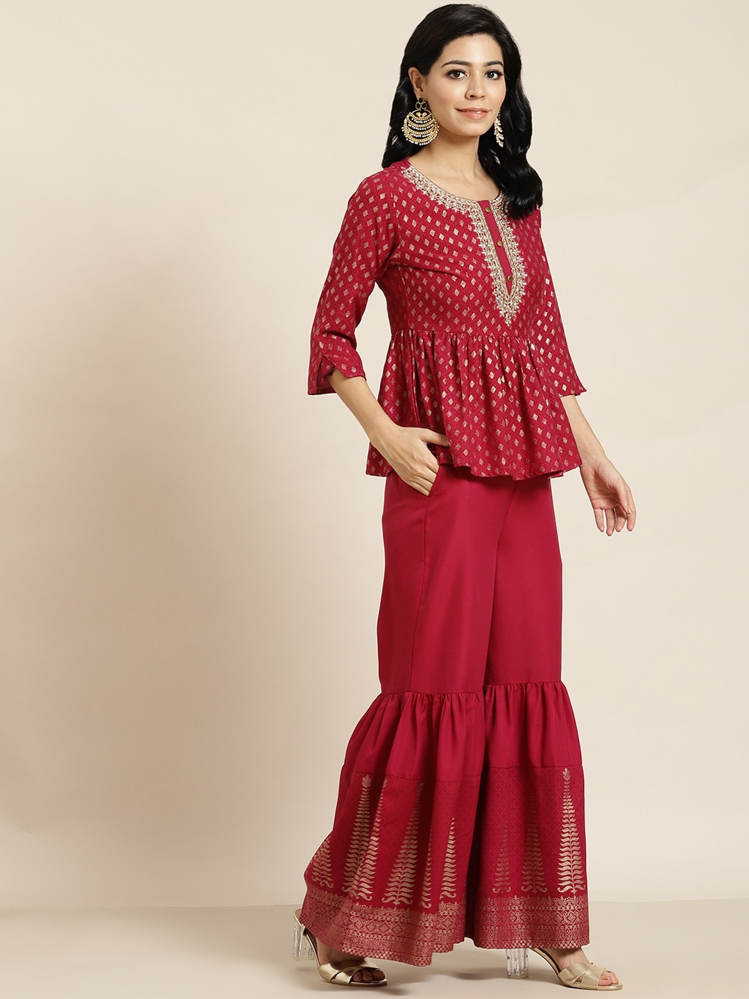 Juniper Women Red Printed Top & Sharara