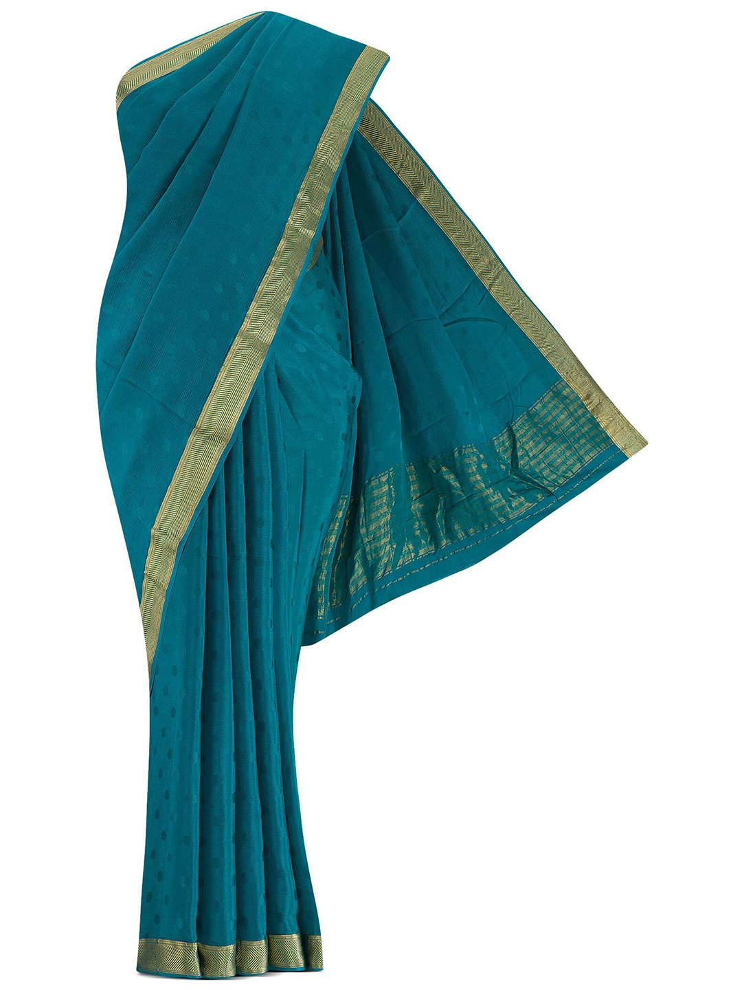 Nalli Next Green Striped Silk Cotton Maheshwari Saree, Blue
