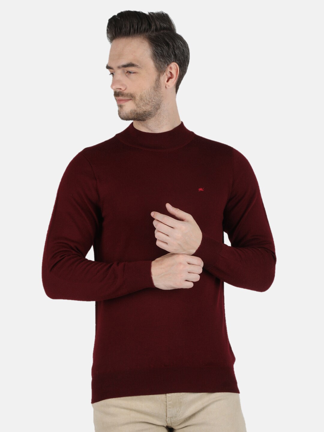 Monte Carlo Men Maroon Wool Pullover