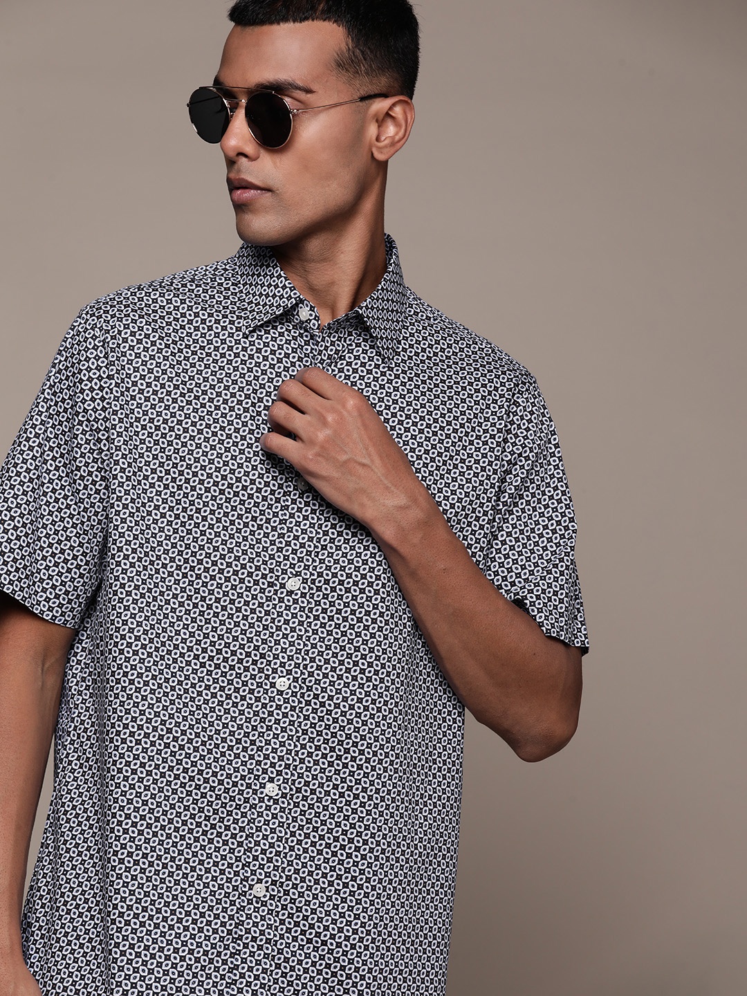 Macy's Club Room Men Blue Classic Printed Pure Cotton Casual Shirt