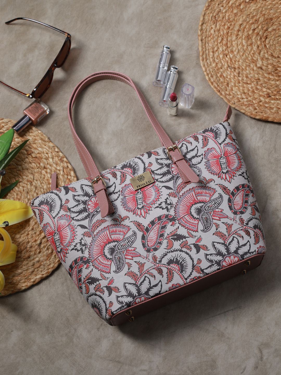 Priyaasi Pink Floral Motif Tote Bag