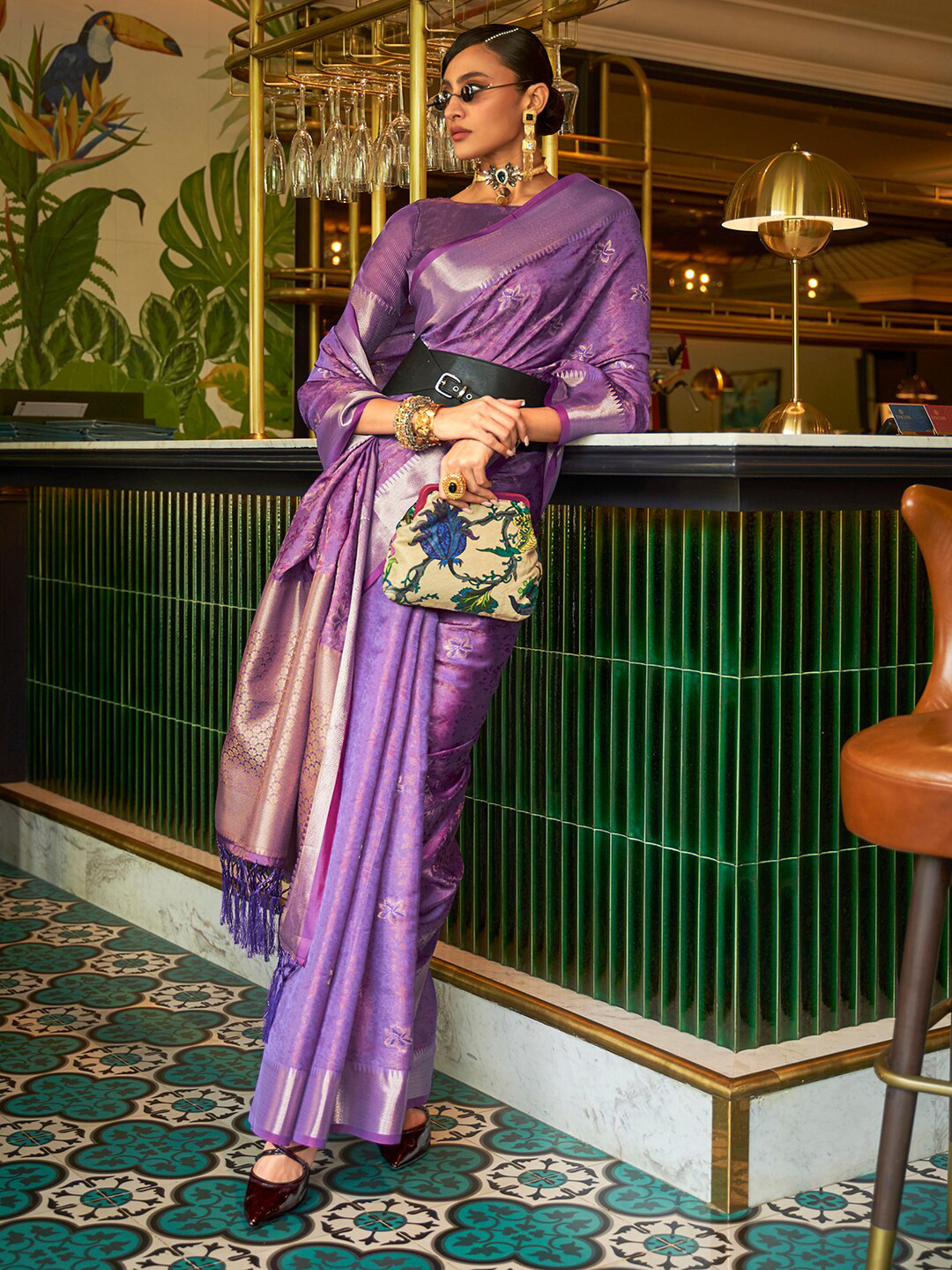 Mitera Purple & Gold-Toned Ethnic Motifs Silk Blend Tussar Saree with matching blouse
Mitera Purple & Gold-Toned Ethnic Motifs Silk Blend Tussar Saree with matching blouse