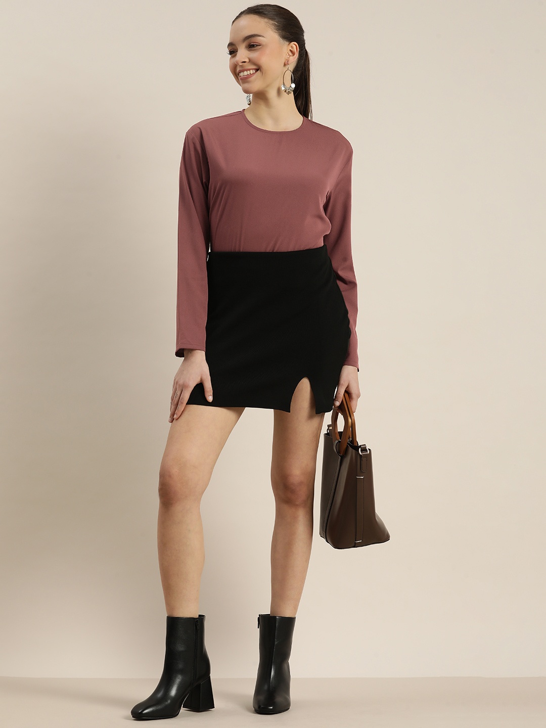 encore by INVICTUS Burgundy Solid Extended Sleeves Top