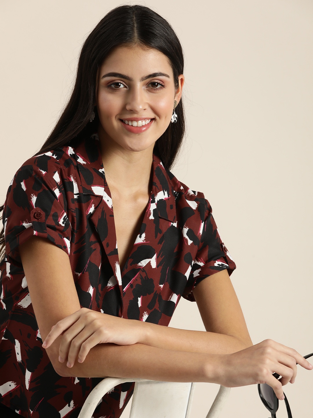 encore by INVICTUS Women Printed Casual Shirt, Brown