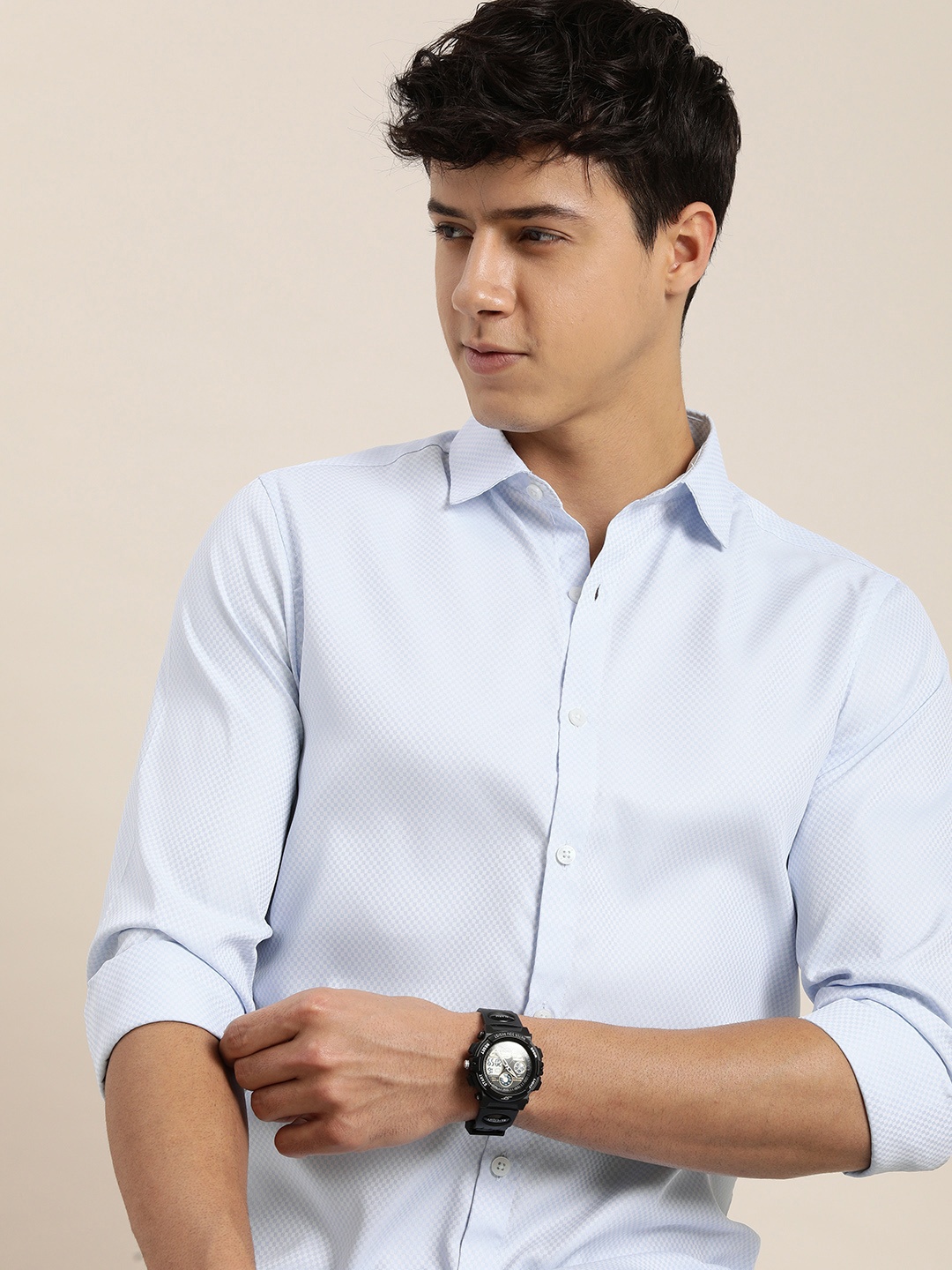encore by INVICTUS Men Checked Casual Shirt, Blue