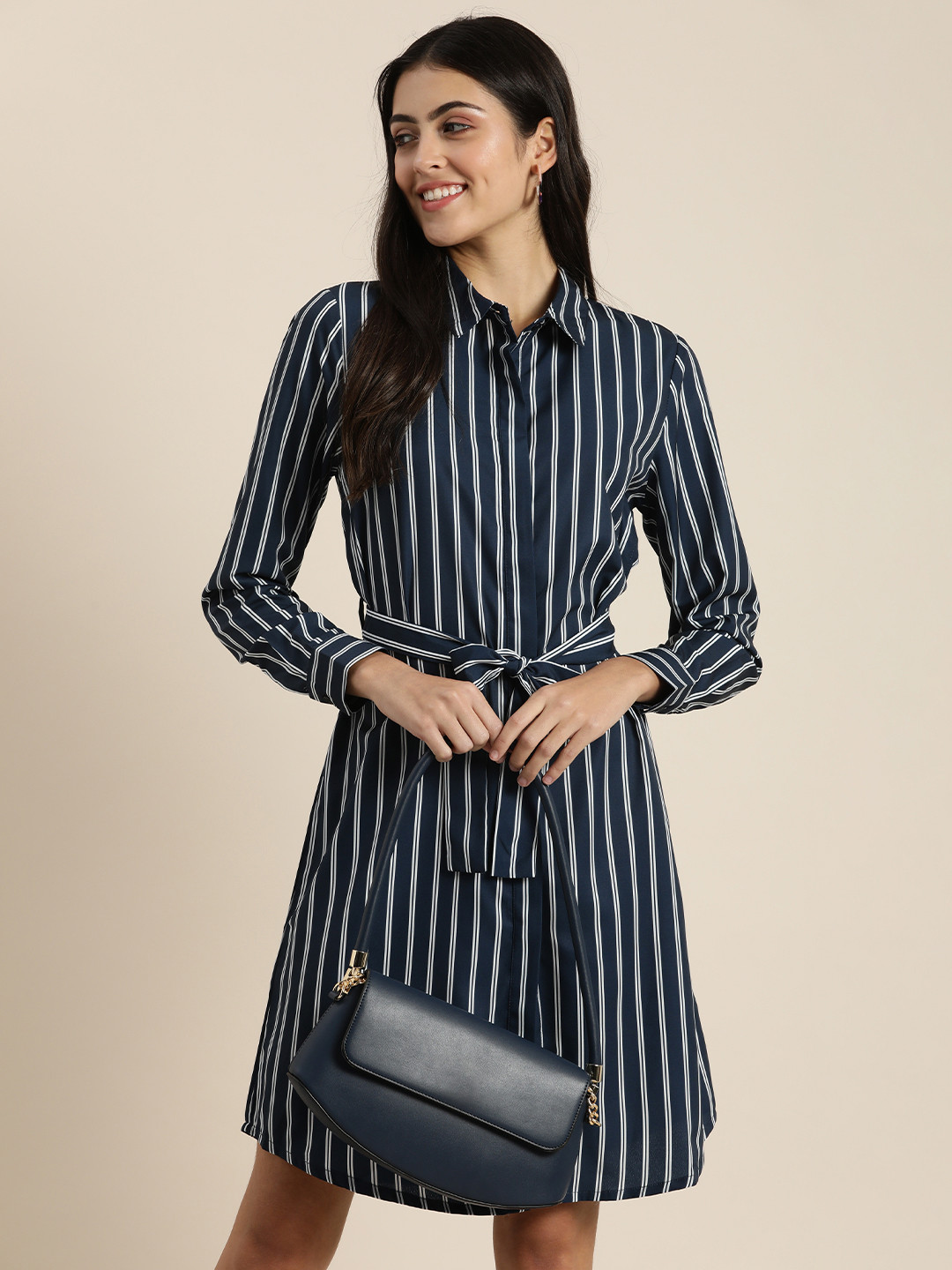 encore by INVICTUS Striped Knee Length Shirt Dress With Fabric Belt, Na
encore by INVICTUS Striped Knee Length Shirt Dress With Fabric Belt, Na