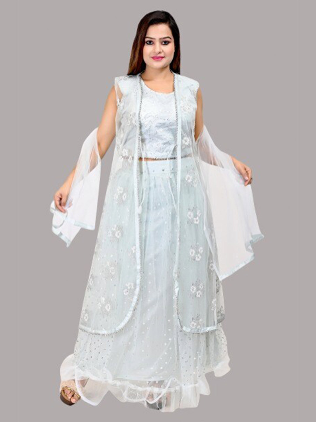 FNOCKS Women Green & Silver-Toned Ready to Wear Lehenga & Blouse With Dupatta
FNOCKS Women Green & Silver-Toned Ready to Wear Lehenga & Blouse With Dupatta