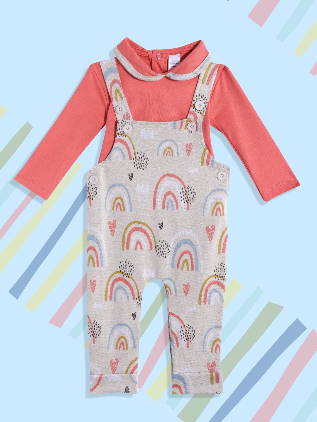 Moms Love Infant Girls Beige & Orange Conversational Print Cotton Dungarees with Top
Moms Love Infant Girls Beige & Orange Conversational Print Cotton Dungarees with Top