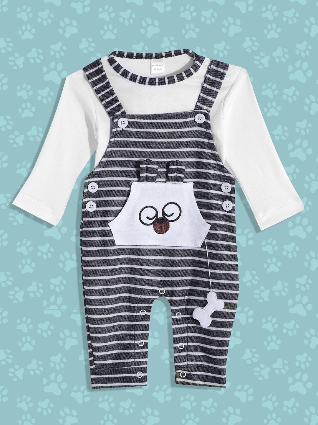 Moms Love Infant Boys Navy Blue & White Pure Cotton Striped Dungaree with T-shirt
Moms Love Infant Boys Navy Blue & White Pure Cotton Striped Dungaree with T-shirt