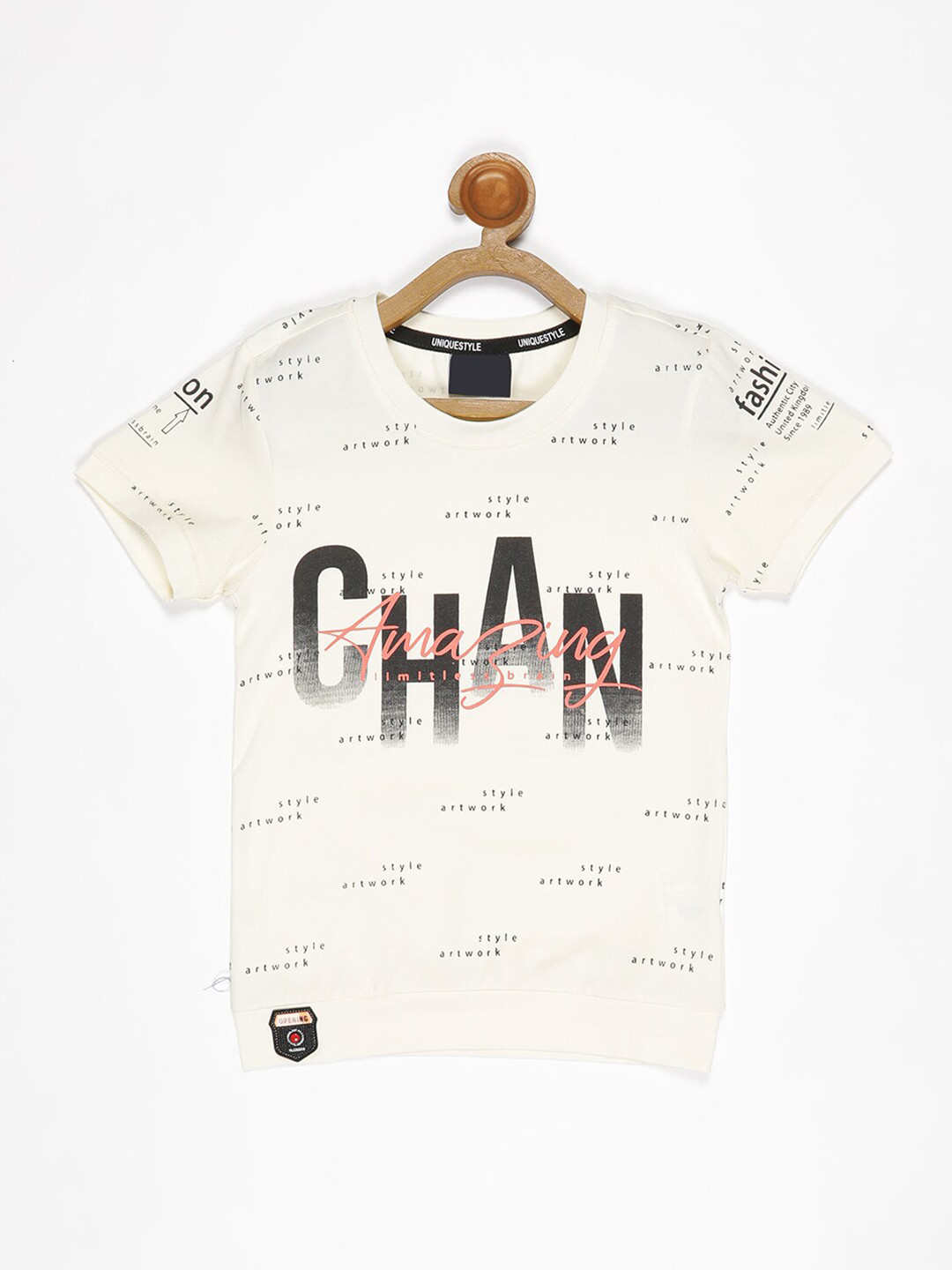 V2 Value & Variety Boys Cream-Coloured Typography Printed Polo Collar Extended Sleeves Applique T-shirt
V2 Value & Variety Boys Cream-Coloured Typography Printed Polo Collar Extended Sleeves Applique T-shirt