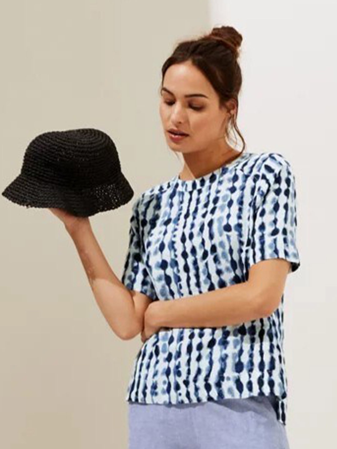Marks & Spencer Blue Print Linen Top